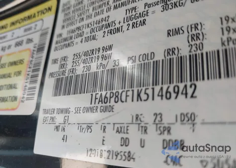 2019 Ford Mustang Gt Premium z USA, uszkodzony, nr VIN 1FA6P8CF1K5146942